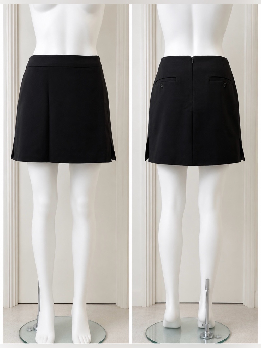 BCBGMaxAzria Classic Black A-Line Cady Black Skirt Side Slits sz 6